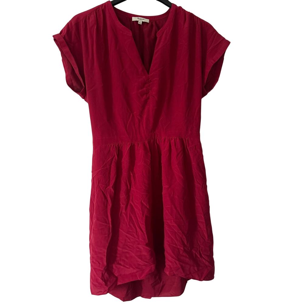 Madewelll Silk Fable Dress V-neck Short Sleeve Mini 100% Silk Size 8 Red